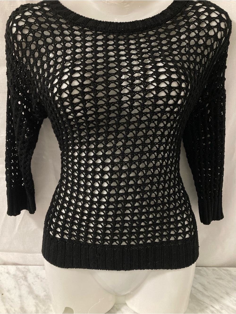Dynamite Black Open Knit Sheer Crochet Sweater Top S Y2K Goth